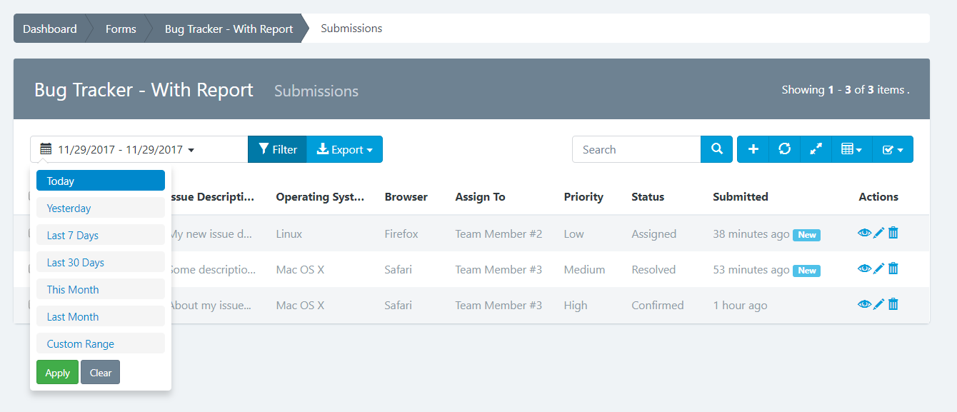 Submission Management - Filtering Submissions