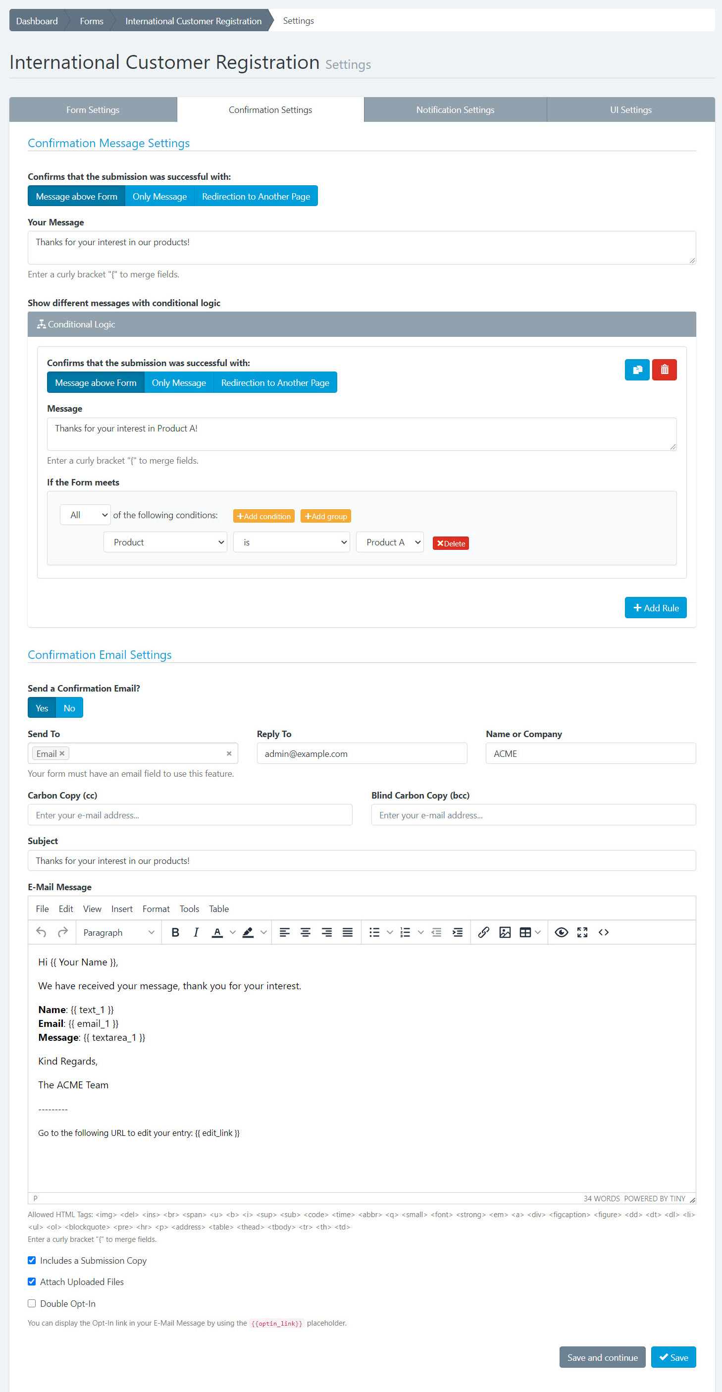 TicTag - Confirmation Settings
