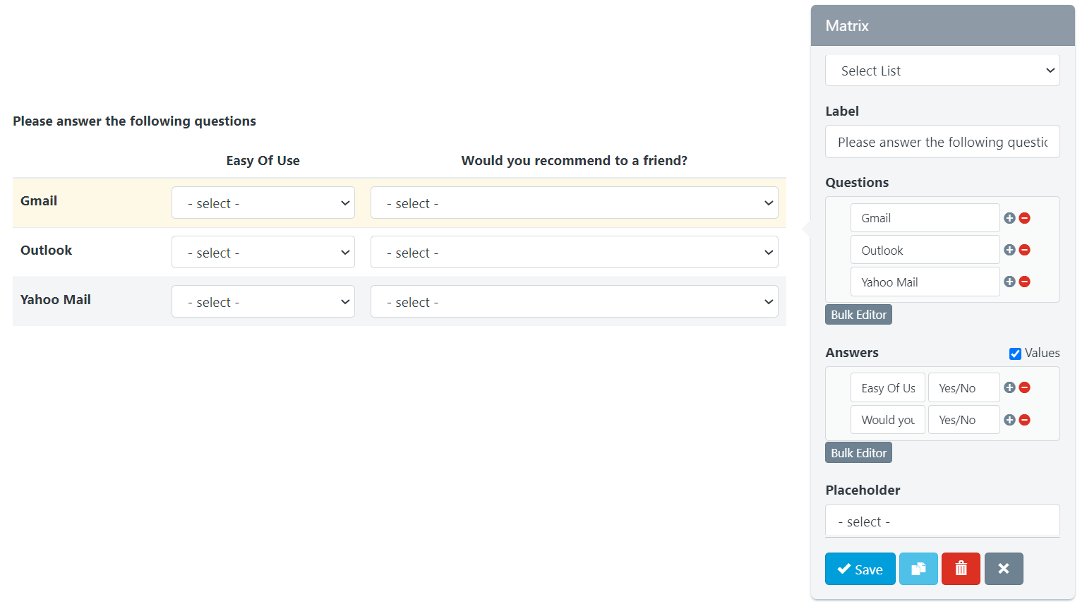  Checklists - Checklist Builder - Matrix Field with Select List