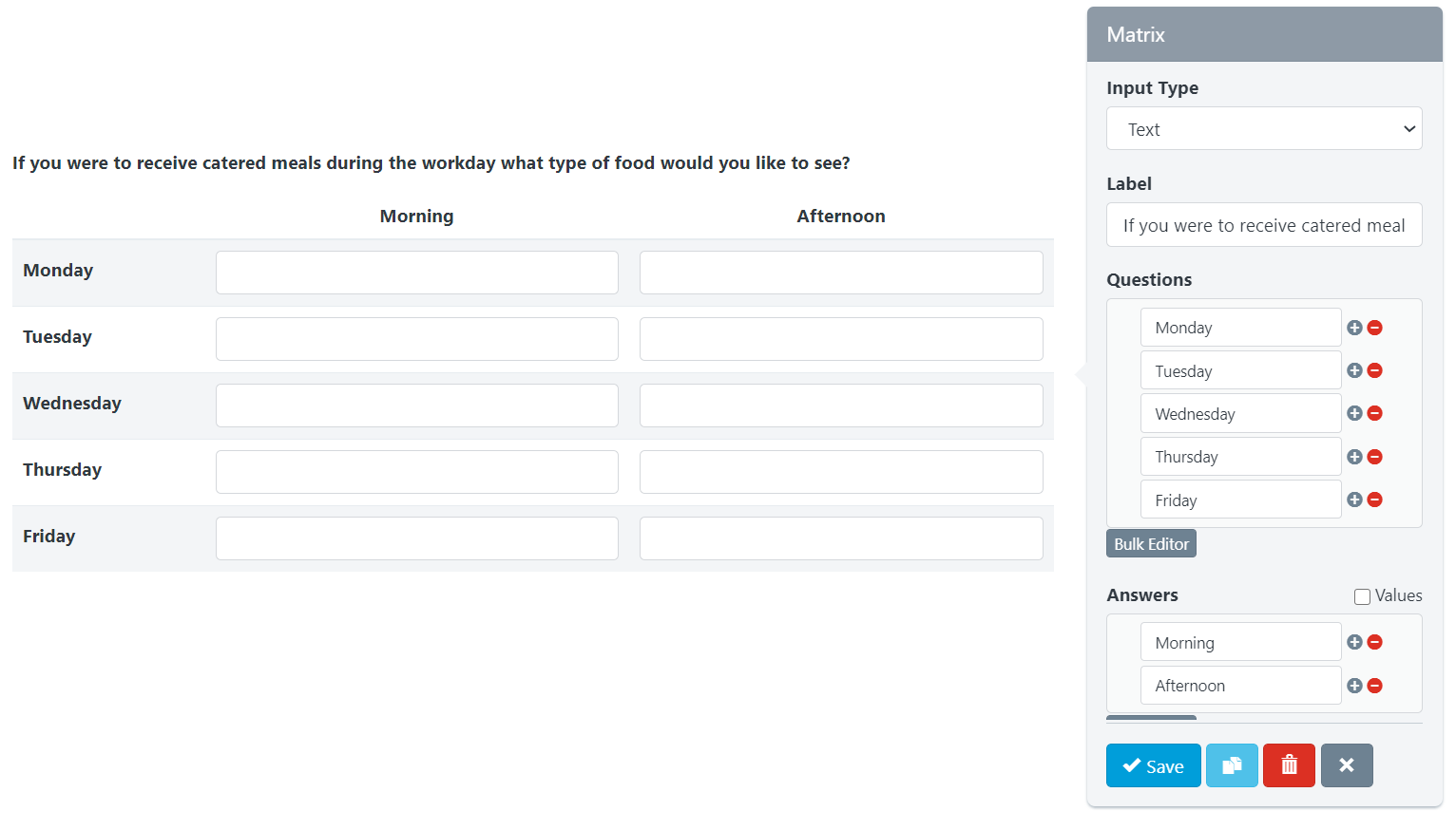  Checklists - Checklist Builder - Matrix Field with Text Inputs