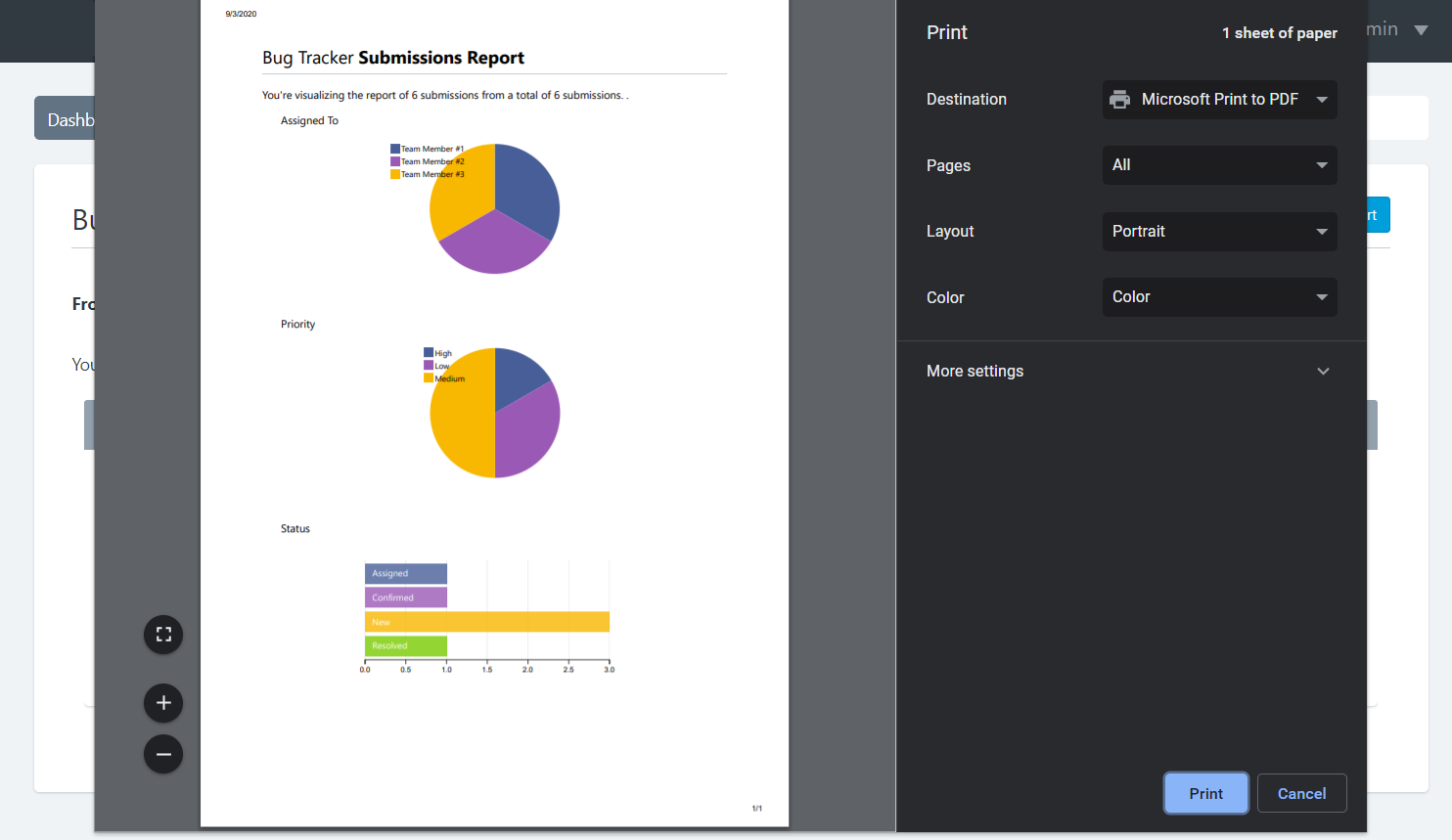 Report Builder - Print / Save a report as PDF Document